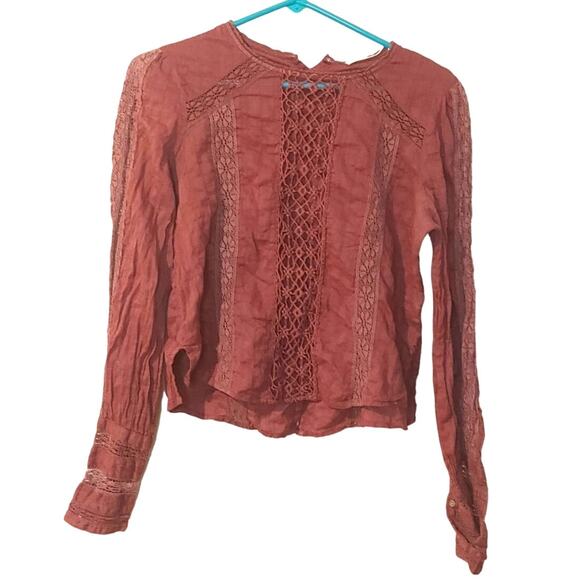 Free People FP Size Extra Small XS Purple Plum Lace Crochet Boho Top Blouse - Picture 1 of 9